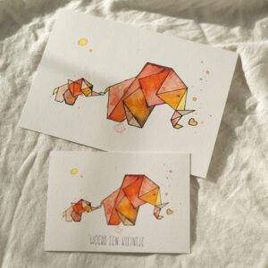 Waterverf kaart oliefant. Miniposter