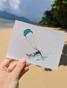 Kitesurf kaartje op het strand