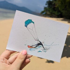 Kitesurf kaartje op het strand
