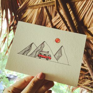 Busje in de bergen kaart