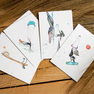 Kaartenset van 4 kaarten surfen en kitesurfen